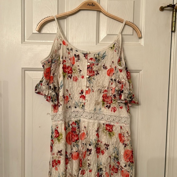 Disney Beauty and the Beast Floral lace Cold Shoulder midi dress size L - Picture 1 of 9